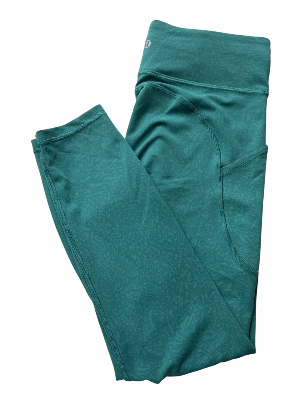 Lululemon Size 8 High Rise Pocket Leggings Teal Jacquard Print Yoga Pants